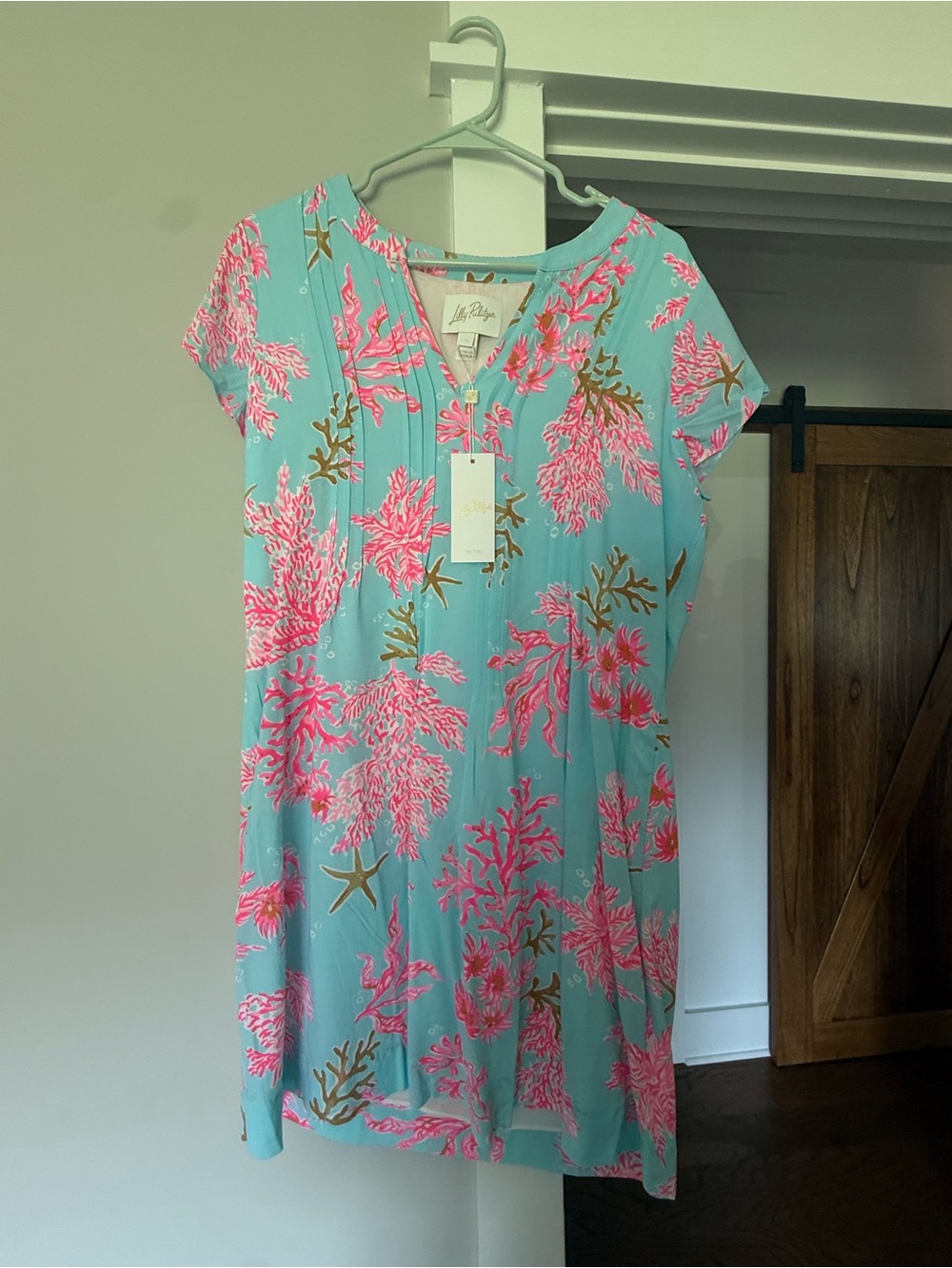 Lilly Pulitzer Aqua Coral Print Short-Sleeve Dress